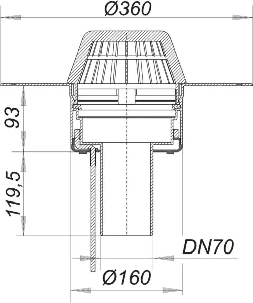 Dachablauf 62 H FPO-PP, beheizt, DN 70