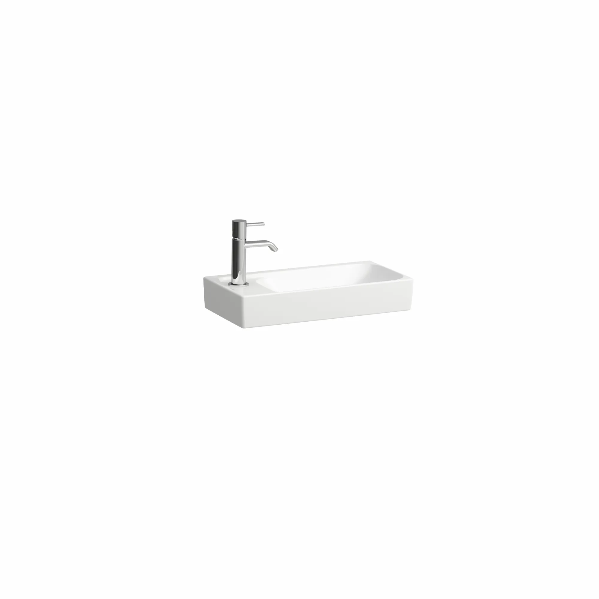 Handwaschbecken MEDA 235x460x115 asymmetrisch ohne Hahnloch ohne Überlauf Becken rechts weiß