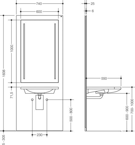 HEWI Waschtisch-Modul S 50, Höhenverstellbar, Weiß HEWI Waschtisch-Modul S 50, Höhenverstellbar, Weiß