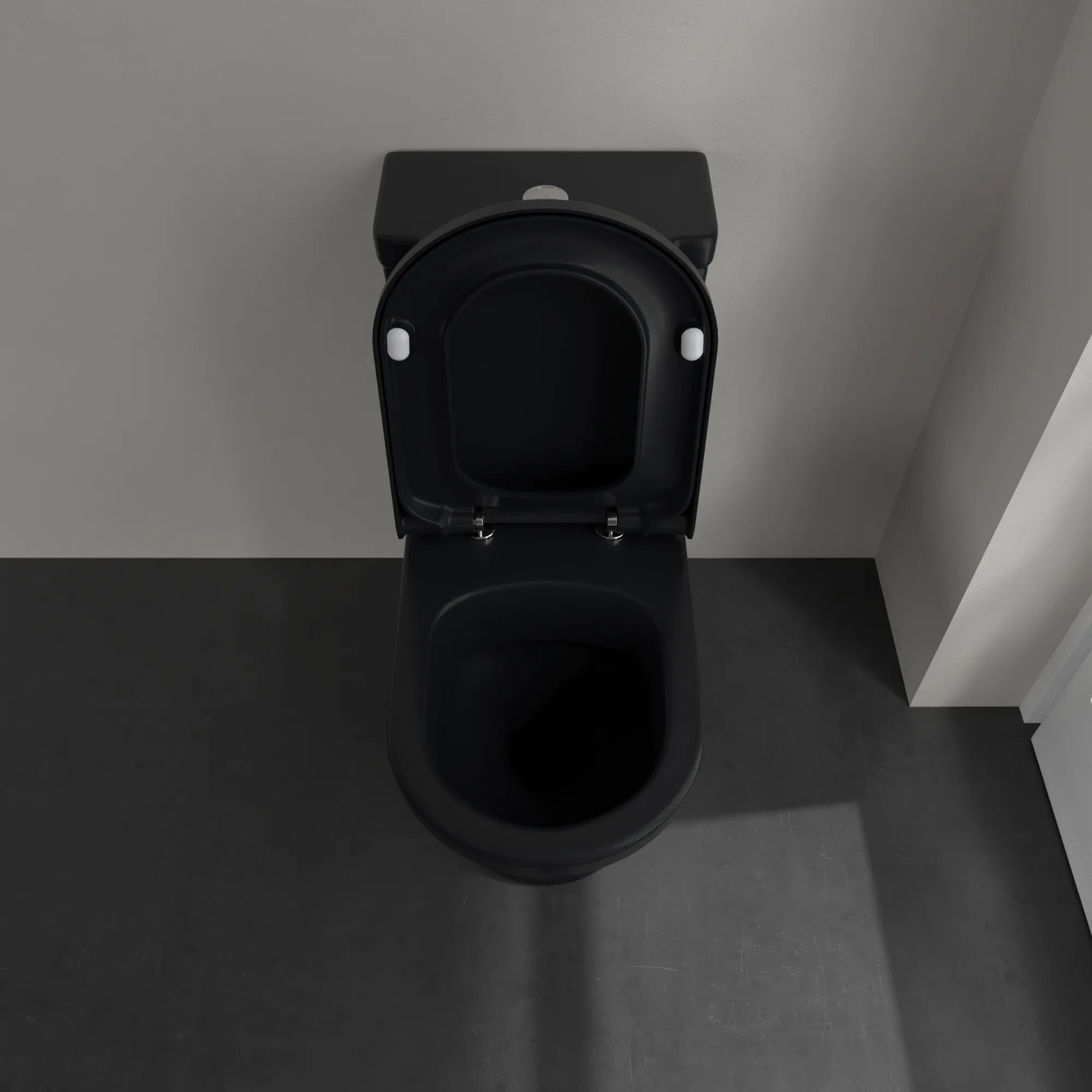 Stand-Tiefspül-WC für Kombination mit Spülkasten „Hommage“ 37 × 39 × 72,5 cm in Pure Black mit CeramicPlus, mit Spülrand