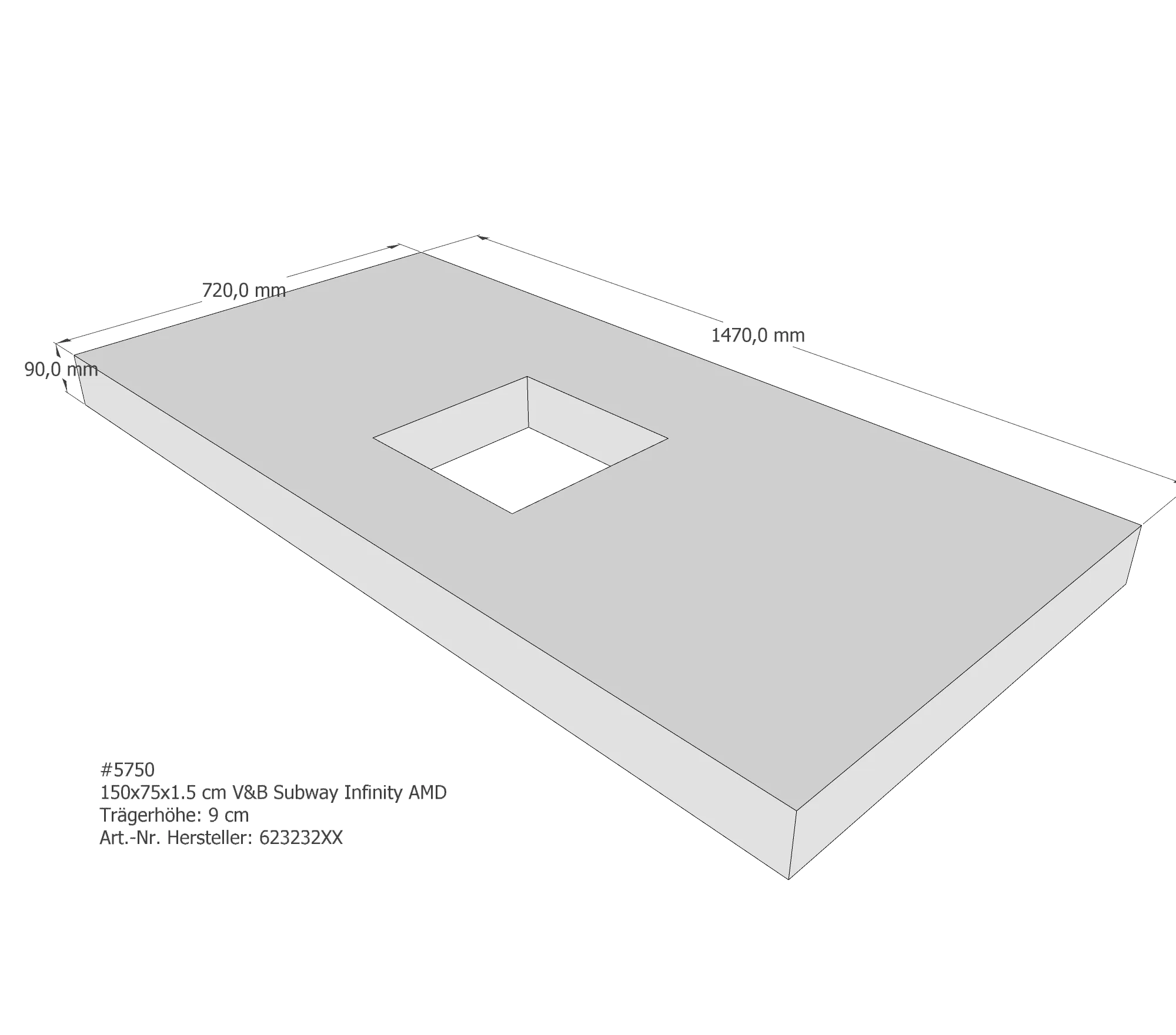 Duschwannenträger passend für Villeroy & Boch Subway Infinity 150 × 75 × 1,5 cm