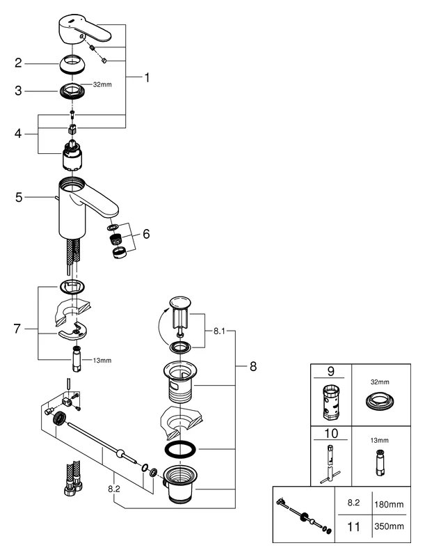 Einhand-Waschtischbatterie Eurostyle Cosmopolitan 33552_2, S-Size, Einlochmontage, Zugstangen-Ablaufgarnitur 1 1/4″, chrom