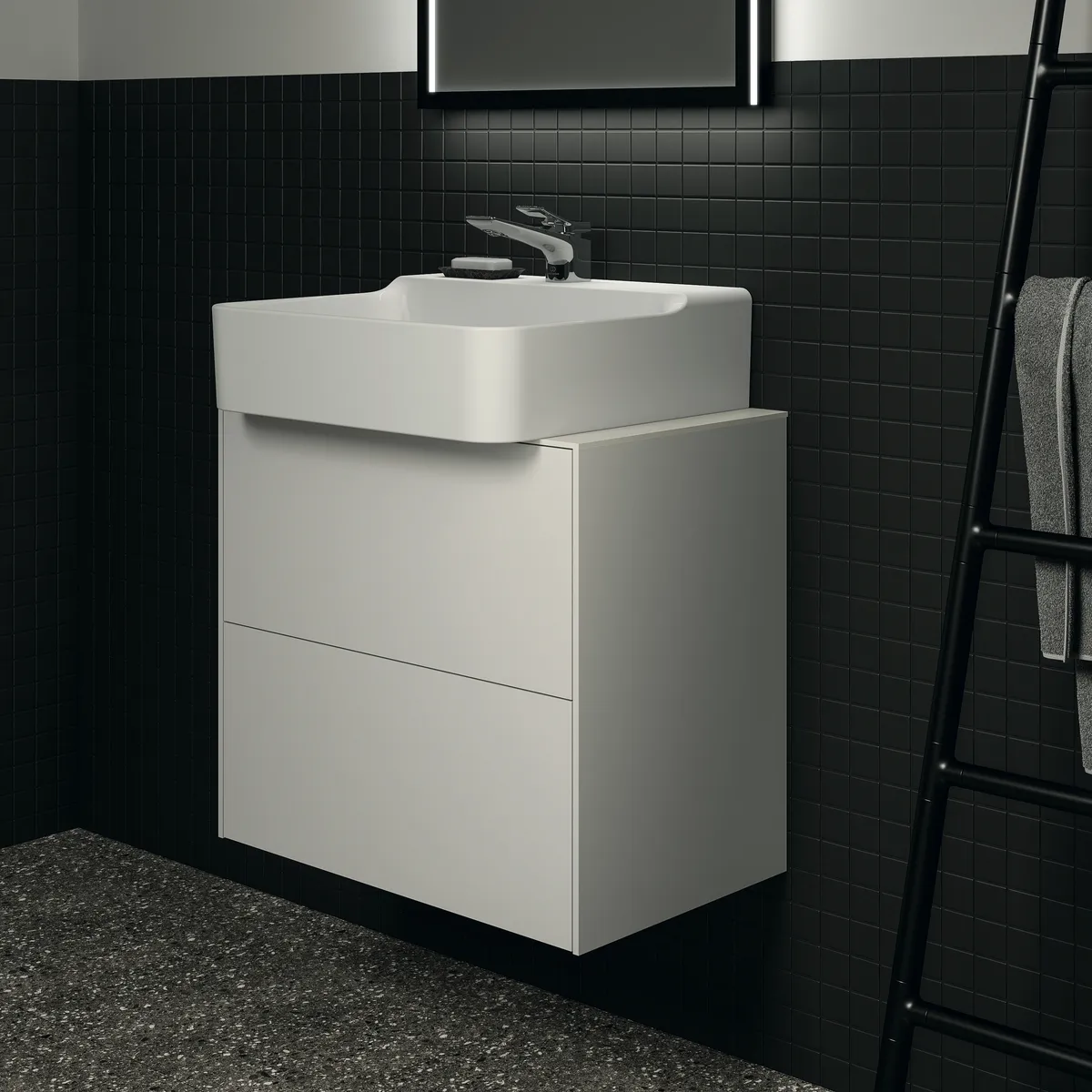 Waschtischplatte Conca, aus Keramik, 602x373x6mm, Marmor Noir Desir