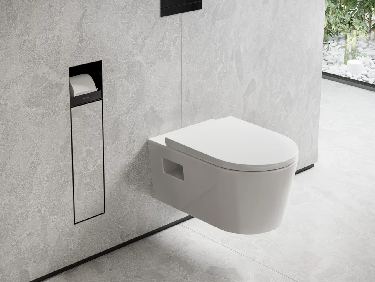 Hansgrohe XtraStoris Rock Einbau Toilettenbürstenhalter mit befliesbarer Tür, mattschwarz, 140 mm Einbautiefe