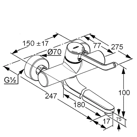 Kludi PROVITA Wandarmatur-EHM DN 15, Einhandmischer chrom Kludi PROVITA Wandarmatur-EHM DN 15, Einhandmischer chrom