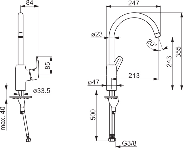 HA Einhebelmischer Küchenarmatur HANSAPINTO 4513 Ausladung 213 mm DN15 Chrom