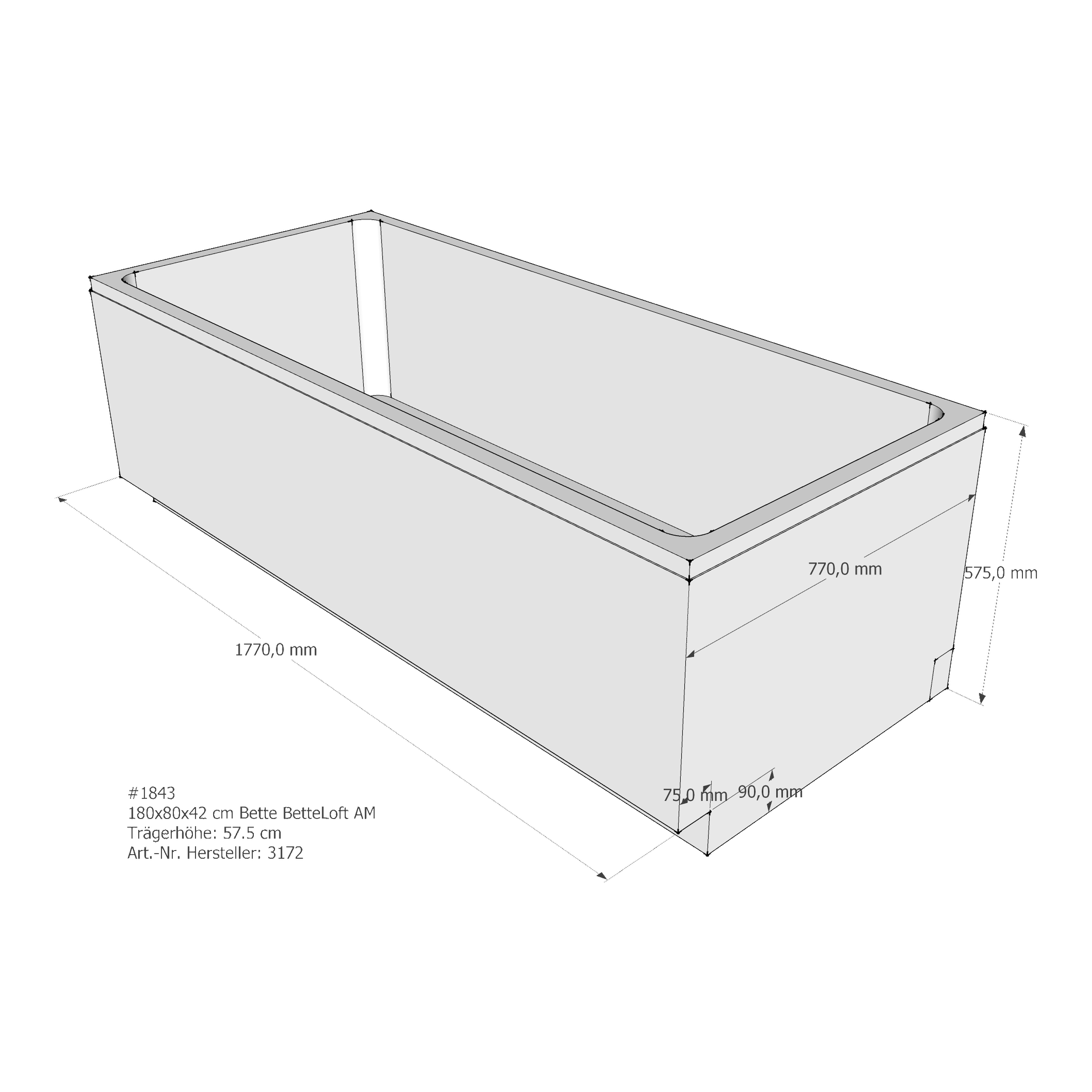 Badewannenträger für Bette BetteLoft 180 × 80 × 42 cm