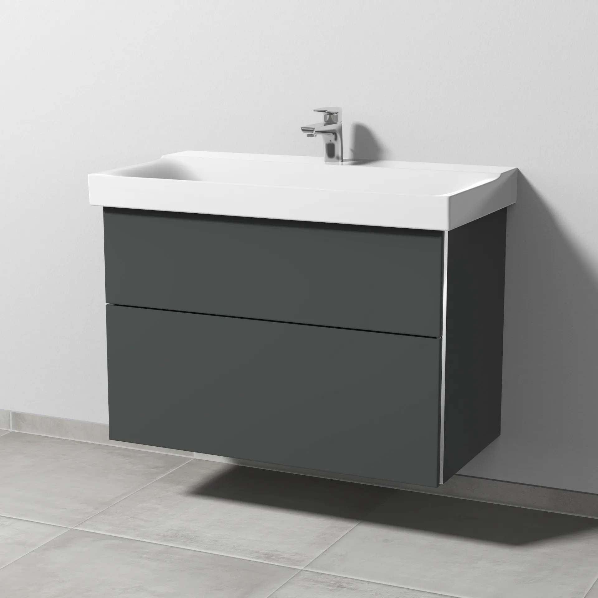 Sanipa Waschtischunterschrank „3way“ passend zu Keramik-Waschtische Xeno2 von Geberit 850 × 593 × 452 mm in Anthrazit (matt), Becken mittig