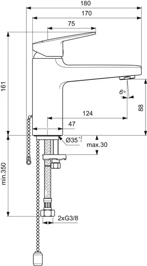 Ideal Standard Waschtischarmatur Ceraplan H90 mit Kette ohne Ablaufgarnitur Ausladung 124mm Chrom Ideal Standard Waschtischarmatur Ceraplan H90 mit Kette ohne Ablaufgarnitur Ausladung 124mm Chrom