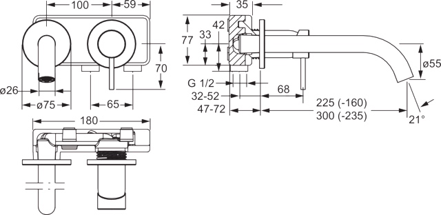 Einhebelmischer Fertigmontageset für Waschtischbatterie PUBLIC 5794 Rosette rund Ausladung 225 mm Chrom Einhebelmischer Fertigmontageset für Waschtischbatterie PUBLIC 5794 Rosette rund Ausladung 225 mm Chrom