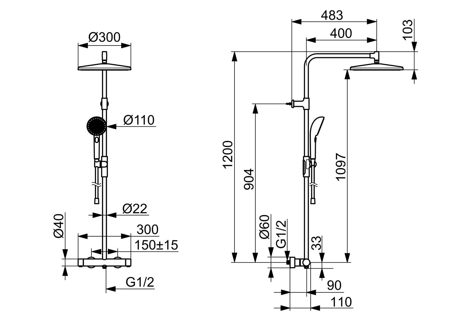 HansaAURELIA Regenbrause-Duscharmatur HansaAURELIA 4719 3-strahlig Chrom HansaAURELIA Regenbrause-Duscharmatur HansaAURELIA 4719 3-strahlig Chrom