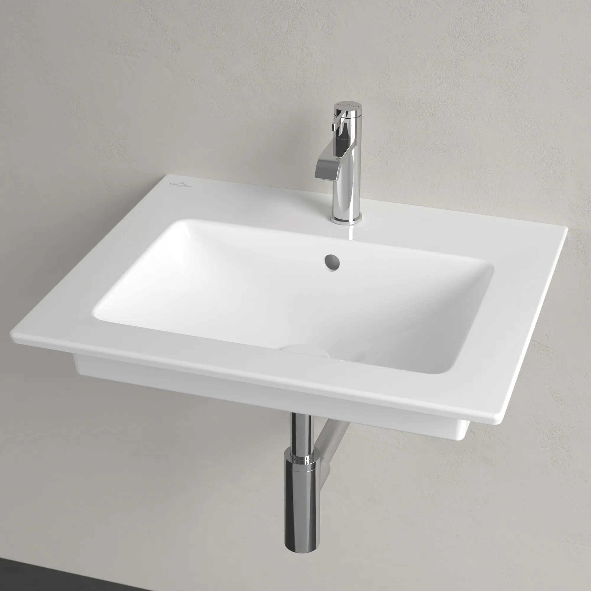 Villeroy & Boch Wandwaschtisch geschliffen „Venticello“ 600 × 500 × 165 mm, für Becken mittig, mit Hahnlochbohrung, Hahnlochposition mittig in Weiß Alpin