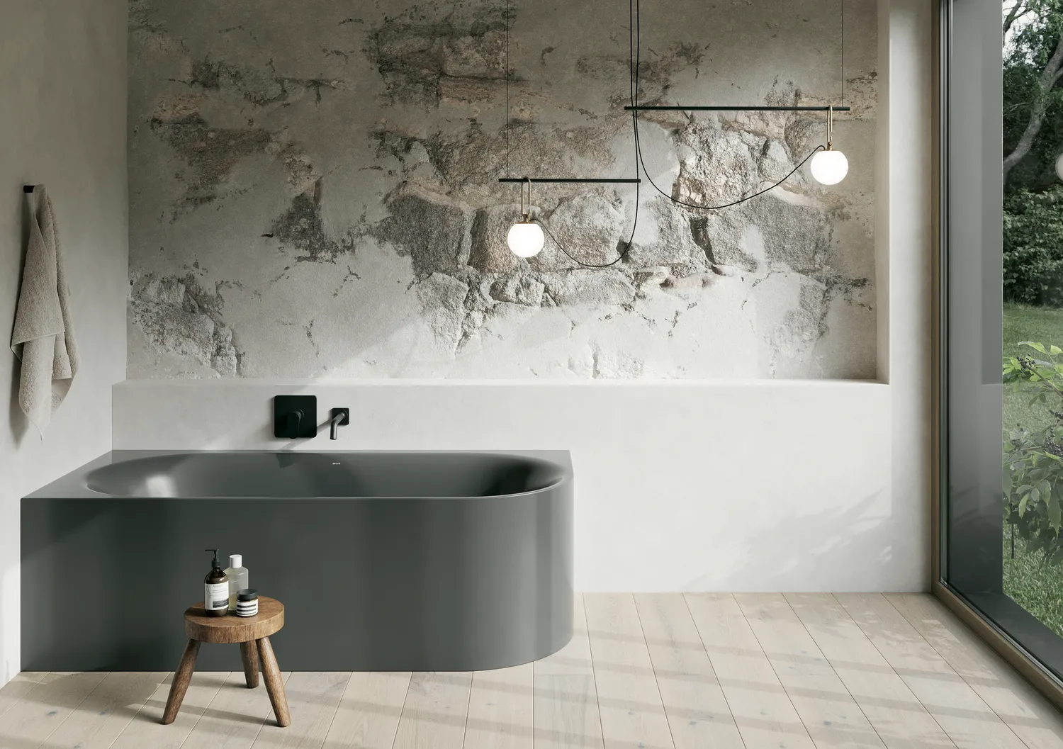 Bette BetteLux Oval IV Silhouette Badewanne Eck Sonderform Lux Oval IV, Anthracite, 1850x850x450 mm, 2-Sitzer Schürzenwanne, glasierter Titan-Stahl
