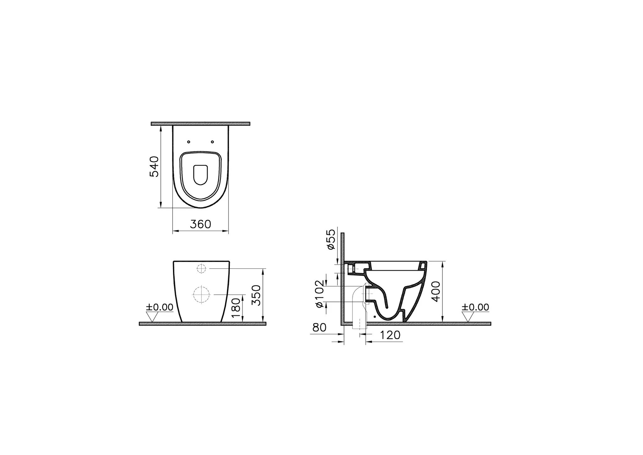 VitrA Sento Stand-WC Tiefspüler Weiß Hochglanz VitrA Sento Stand-WC Tiefspüler Weiß Hochglanz