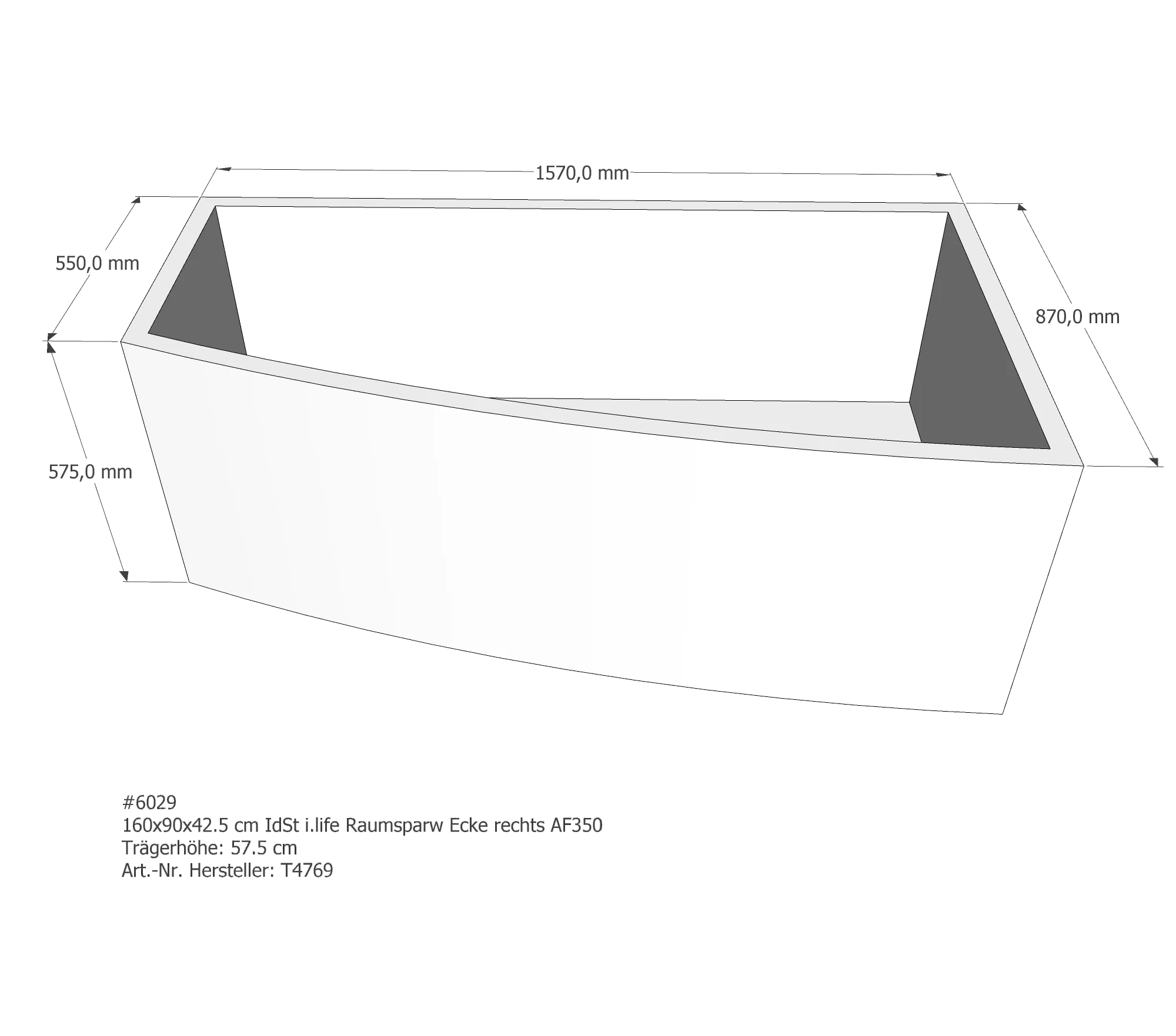 Badewannenträger passend für Ideal Standard i.life rechts 160 × 90 × 42,5 cm Badewannenträger passend für Ideal Standard i.life rechts 160 × 90 × 42,5 cm