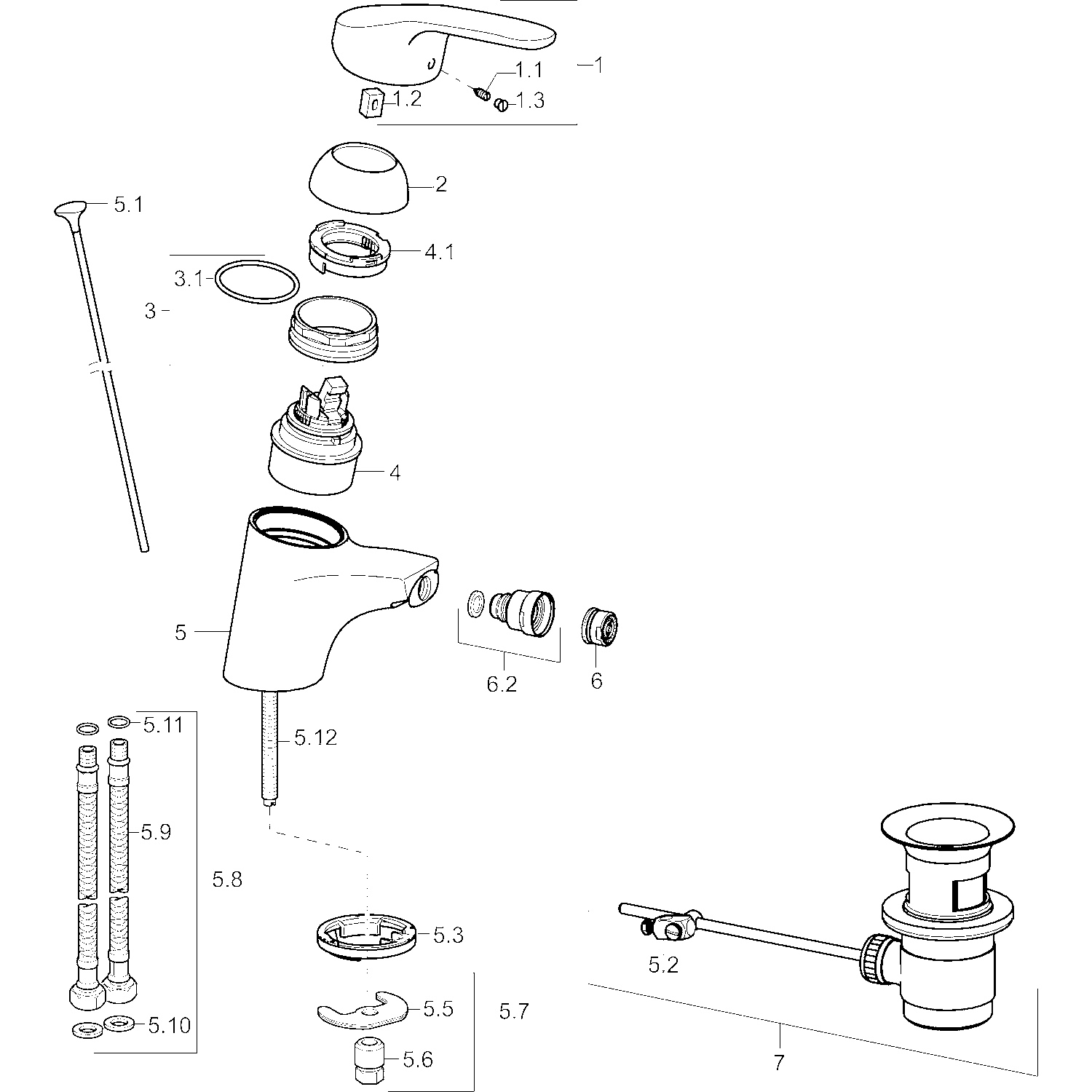 HA Einhebelmischer Bidetbatterie HANSAMIX 0106 Zugstangenablaufgarnitur Ausladung 113 mm DN15 Chrom