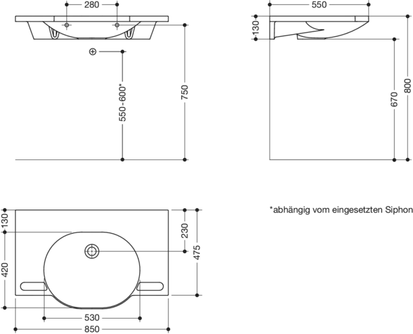 HEWI Waschtisch PG87, alpinweiß, B:850mm, T:550mm HEWI Waschtisch PG87, alpinweiß, B:850mm, T:550mm