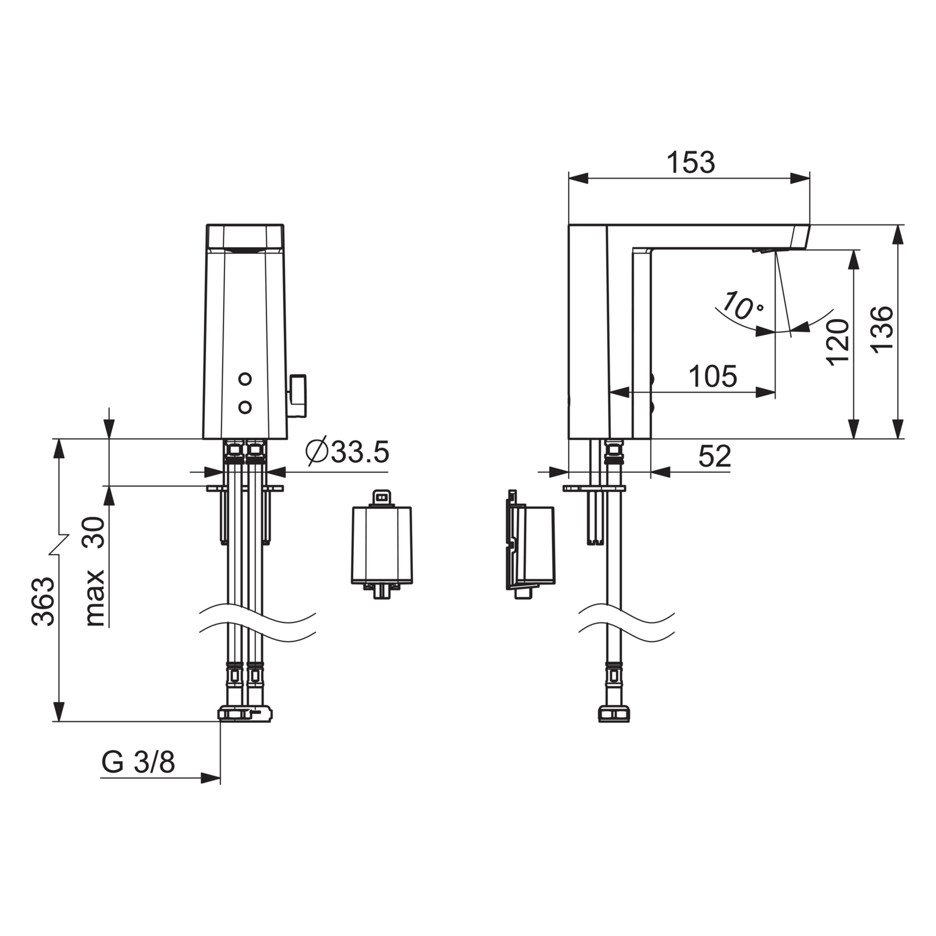 Hansa Waschtischarmatur, elektronisch „Stela“ Ausladung 105 mm in Chrom Hansa Waschtischarmatur, elektronisch „Stela“ Ausladung 105 mm in Chrom