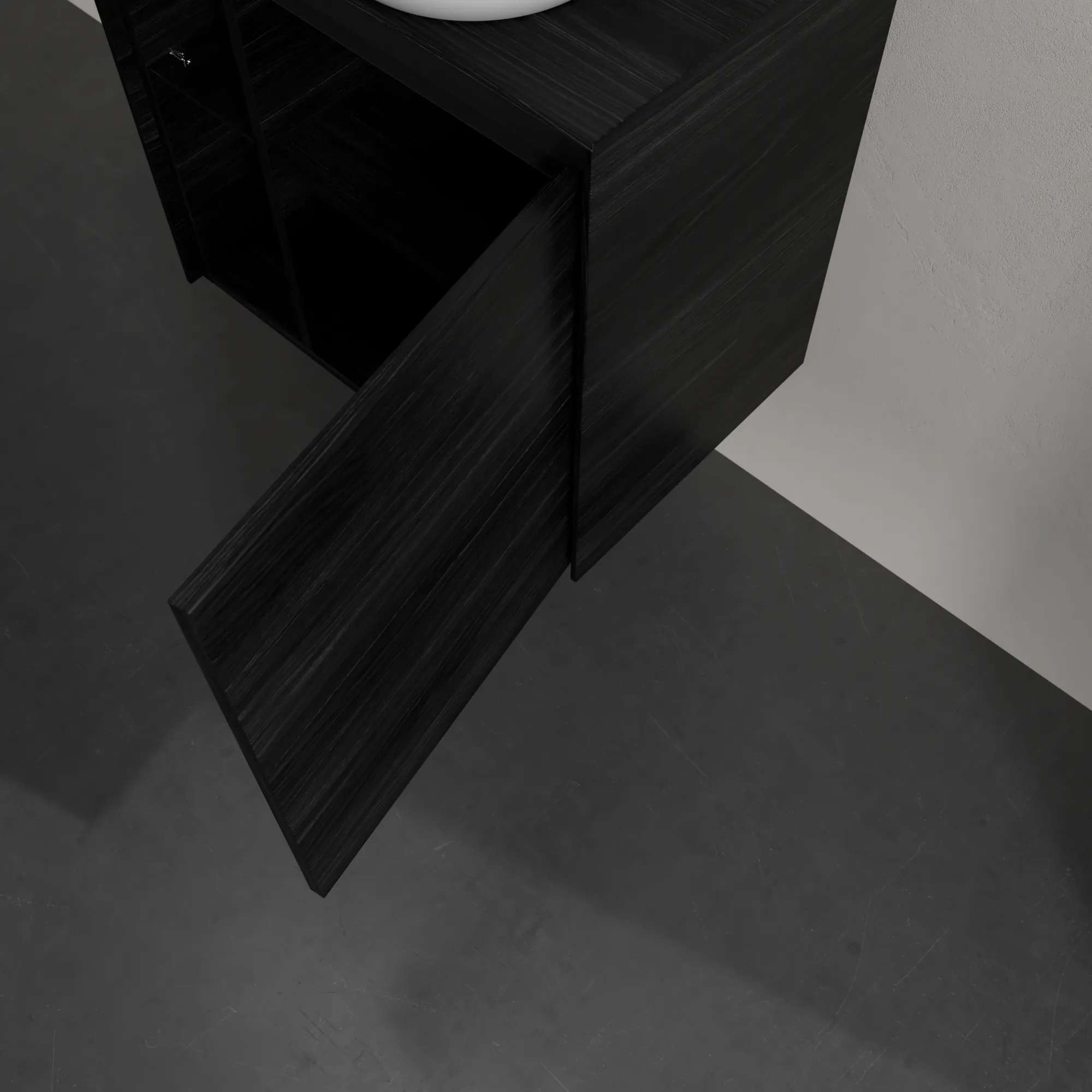 Villeroy & Boch Waschtischunterschrank „Collaro“ 600 × 548 × 380 mm Black Oak, für Becken rechts, Anschlag rechts, mit Beleuchtung Villeroy & Boch Waschtischunterschrank „Collaro“ 600 × 548 × 380 mm Black Oak, für Becken rechts, Anschlag rechts, mit Beleuchtung