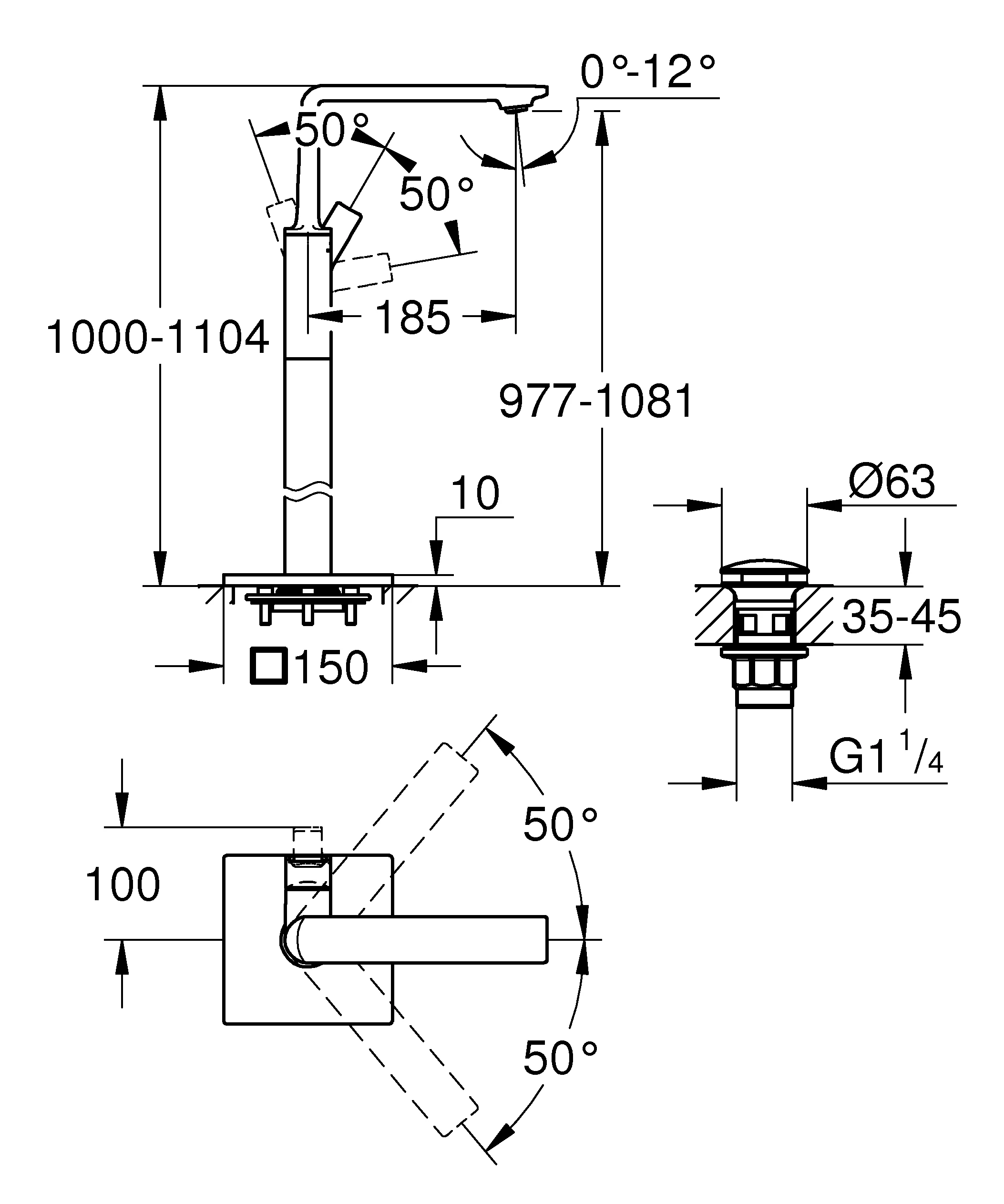 Einhand-Waschtischbatterie Allure 23856_1, Bodenmontage, Fertigmontageset für 45 984, chrom