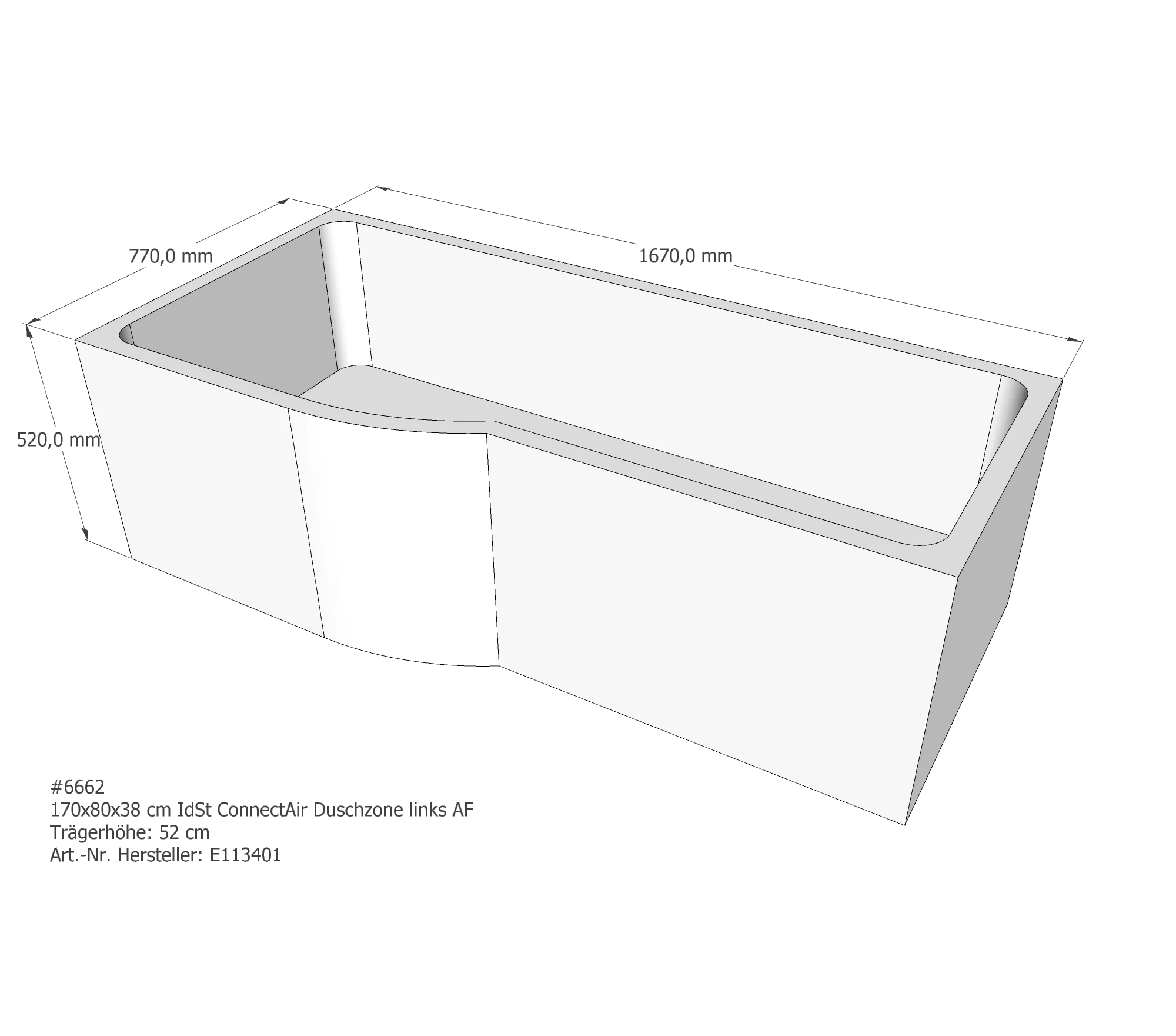 Badewannenträger passend für Ideal Standard Connect-Air links 170 × 80 × 38 cm Badewannenträger passend für Ideal Standard Connect-Air links 170 × 80 × 38 cm