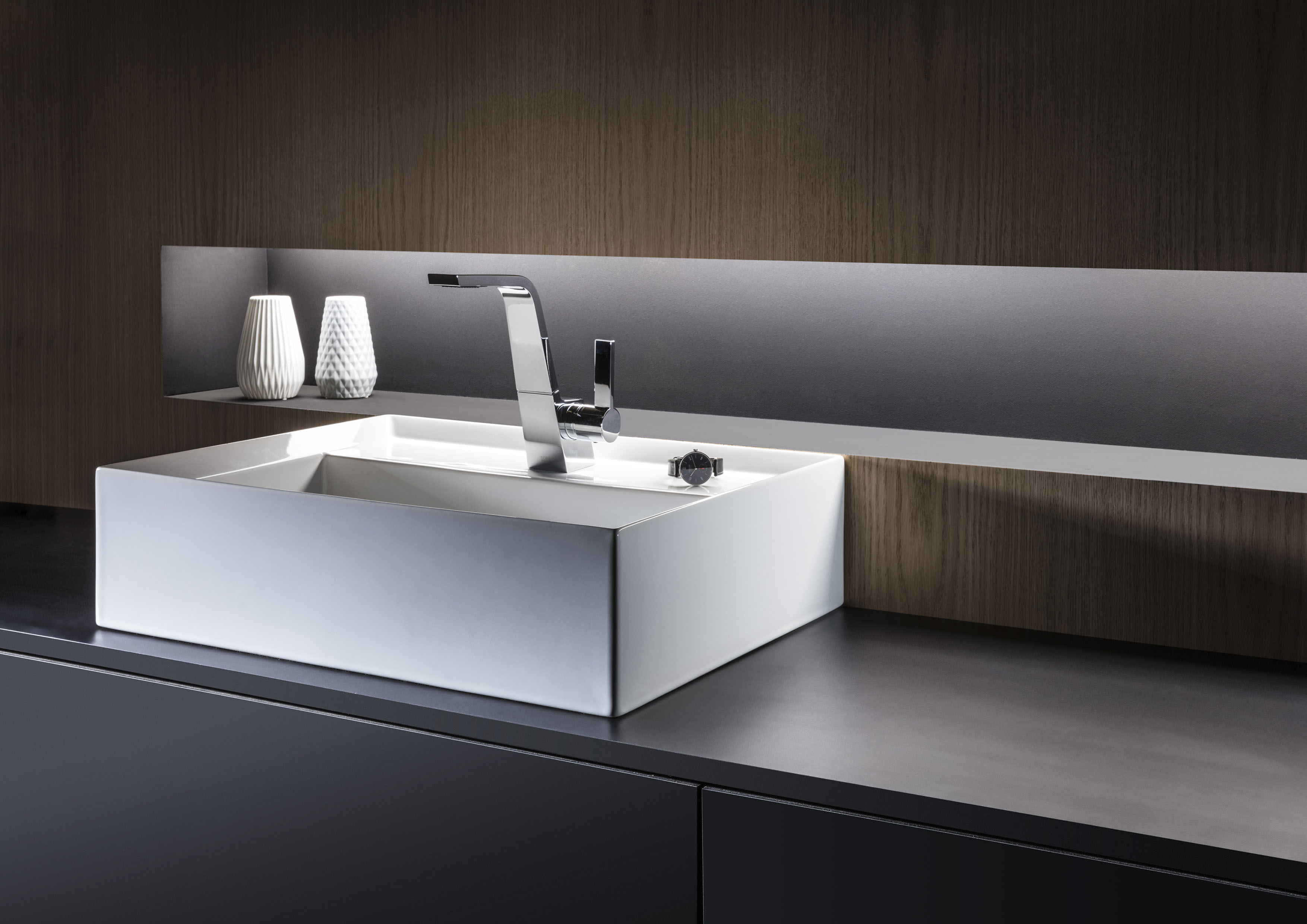 repaBAD Aufsatzwaschtisch „Cut“ 600 × 450 × 160 mm, mit Hahnlochbohrung, mittig, Hahnlochposition mittig in Weiß Matt repaBAD Aufsatzwaschtisch „Cut“ 600 × 450 × 160 mm, mit Hahnlochbohrung, mittig, Hahnlochposition mittig in Weiß Matt