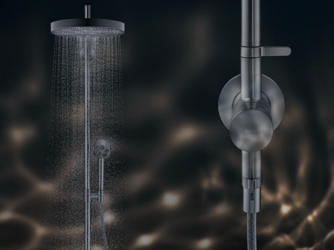 Hansgrohe AXOR One Showerpipe Unterputz mit Thermostat und Kopfbrause 280 1jet BBC, Brushed Black Chrome