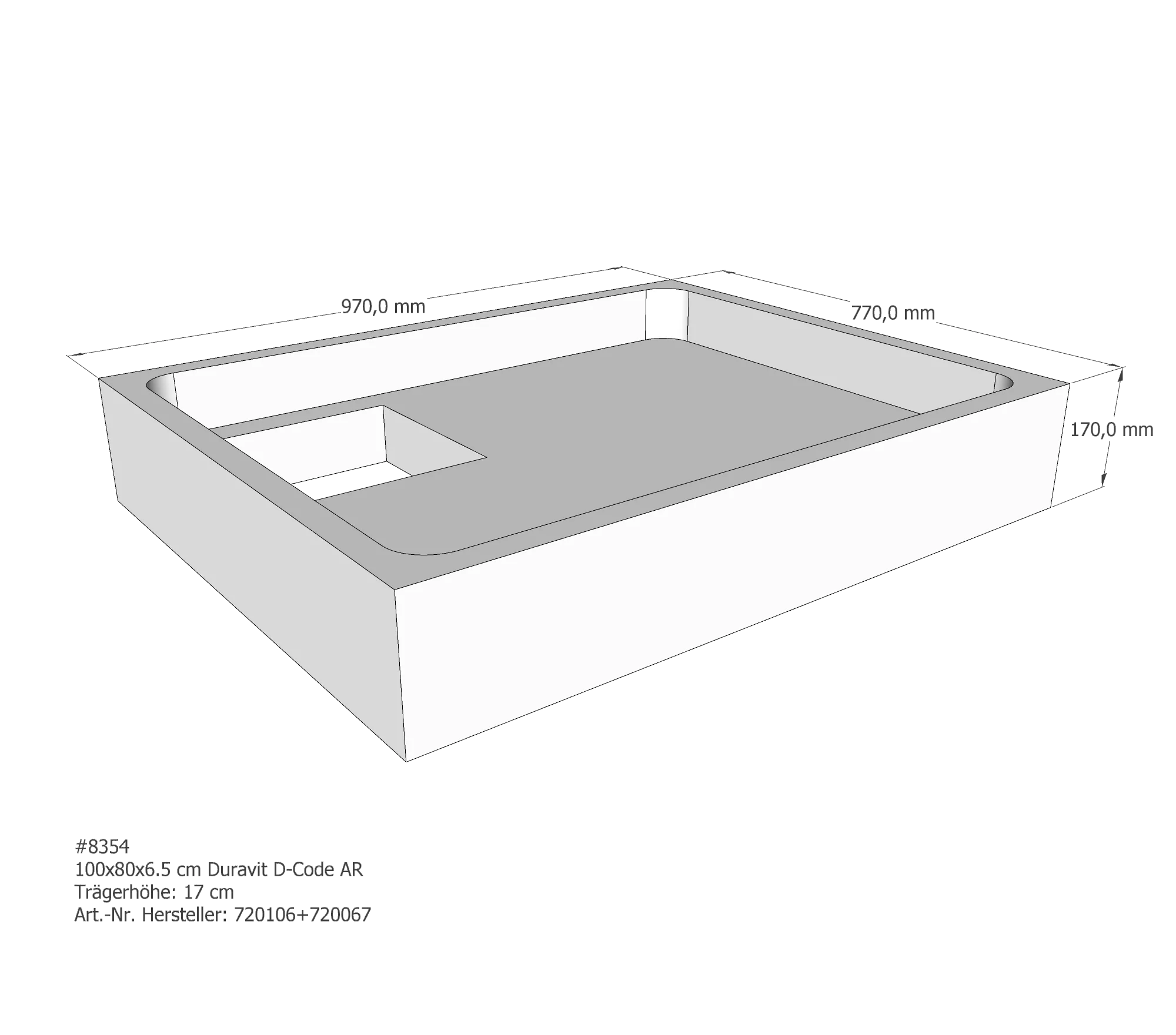 Duschwannenträger für Duravit D-Code 100 × 80 × 6,5 cm