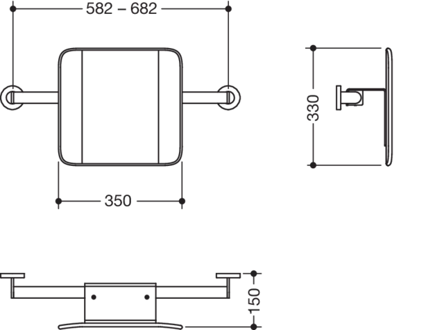 Rückenst. Sys 900, T:150, Wandmont. pulverbeschichtet dgrau tiefmatt/swm