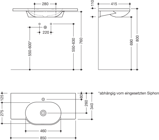 Wandwaschtisch 85 × 41,5 × 11 cm