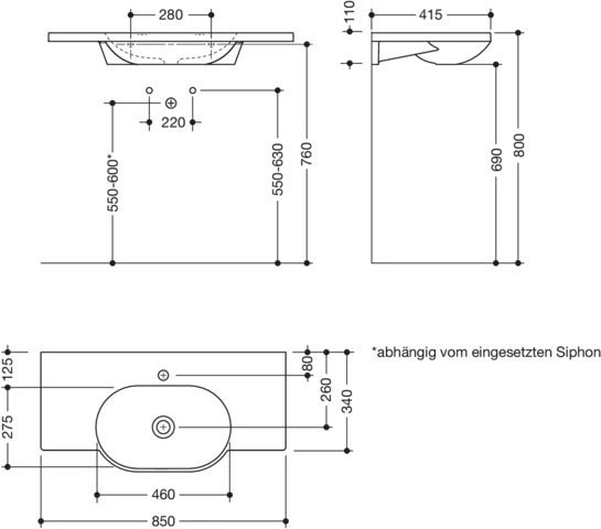 HEWI Waschtisch PG87, alpinweiß, 850x415mm, ovalem Becken HEWI Waschtisch PG87, alpinweiß, 850x415mm, ovalem Becken
