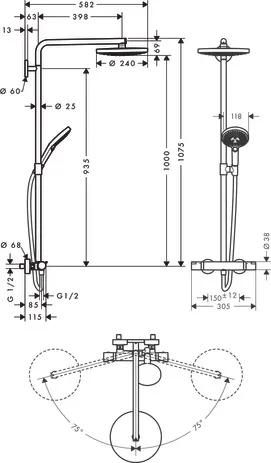Showerpipe Raindance Select chrom mit Kopfbrause Raindance S 240 2jet