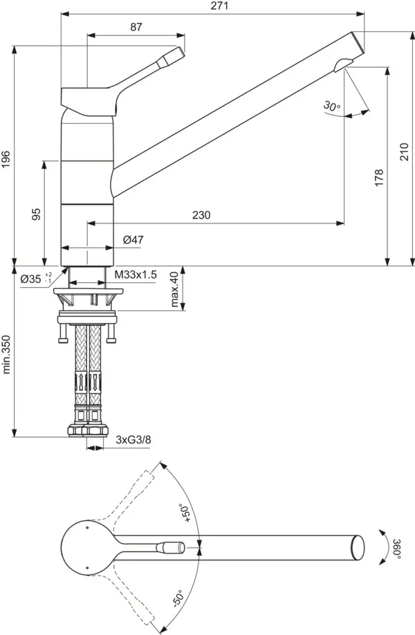 Küchenarmatur Ceralook, Niederdruck, mit hohem Auslauf, Ausladung 230mm, Chrom Küchenarmatur Ceralook, Niederdruck, mit hohem Auslauf, Ausladung 230mm, Chrom