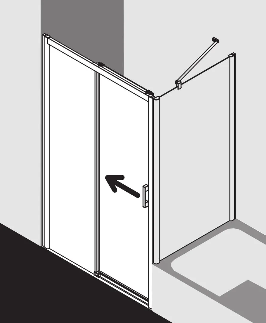 Kermi Duschtür Gleittür 2-teilig bodenfrei mit Festfeld links für Nische und Ecke „PEGA“ Glas Klar, Profile Silber Hochglanz, BV: 970 - 1000 mm GAK: 960 - 980 mm WE: 970 - 1000 mm H: 1850 mm
