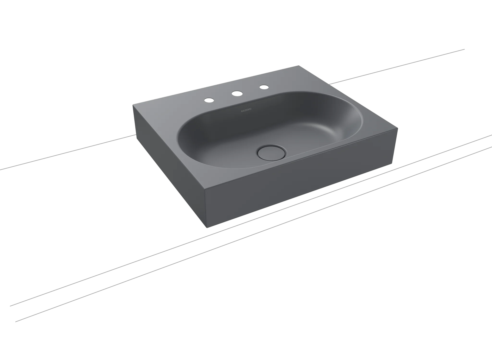 Kaldewei CENTRO Aufsatzwaschtisch, 600x500 mm, Randhöhe 120 mm, cool grey 70, Perl-Effekt, Antidröhn mit 3er Hahnlochbohrung