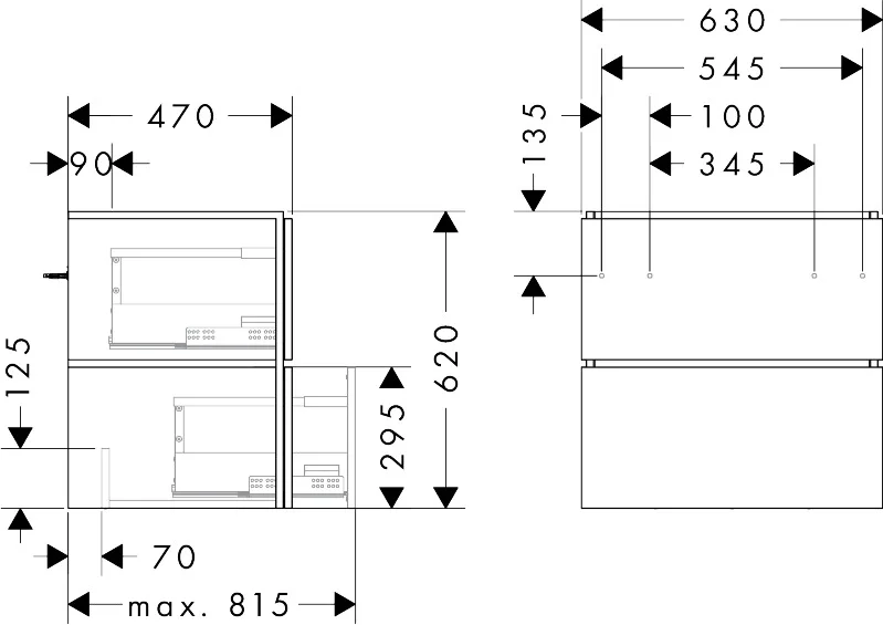 Hansgrohe Waschtischunterschrank Xilesa E, Mattweiß, 630x470 mm, 2 Schubkästen PushOpen, Vollauszug, SoftClose, wandmontiert Hansgrohe Waschtischunterschrank Xilesa E, Mattweiß, 630x470 mm, 2 Schubkästen PushOpen, Vollauszug, SoftClose, wandmontiert
