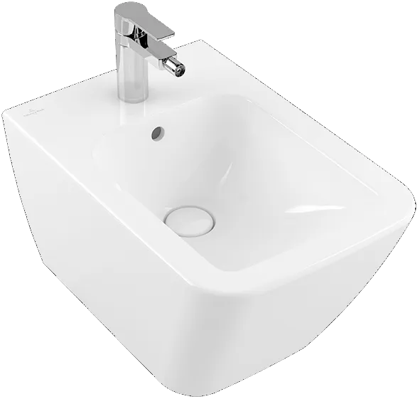 Bidet „Finion“, mit Überlauf, Befestigung verdeckt, mit Hahnlochbohrung 37,5 × 56 cm in Weiß Alpin mit CeramicPlus