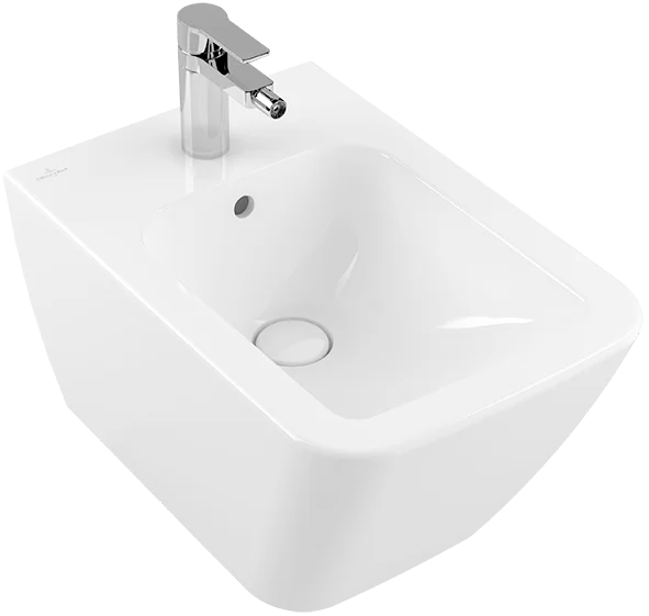 Villeroy & Boch Bidet „Finion“, Befestigung verdeckt, mit Hahnlochbohrung 375 × 320 × 560 mm in Stone White, mit CeramicPlus