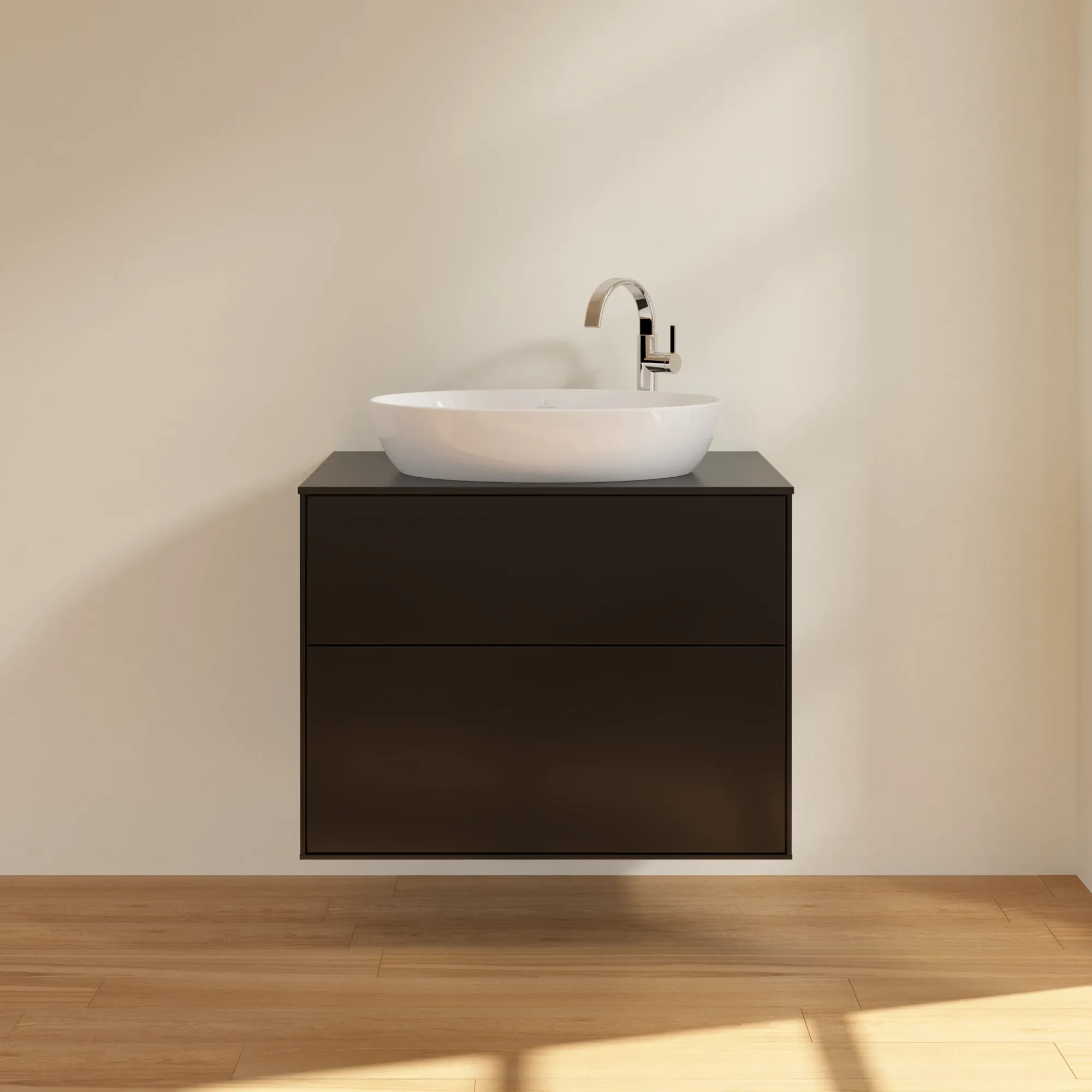 Villeroy & Boch Waschbeckenunterschrank Finion F87, 800x603x501 mm, Black Matt Lacquer, mit SoftClosing und Push-to-open Funktion
