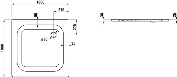 Laufen quadrat Duschwanne „Platina“ 1000 × 1000 mm ohne Oberflächenbeschichtung, ohne Oberflächenveredelung, in Weiß