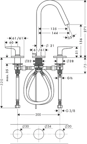 Hansgrohe AXOR Citterio M 3-Loch Waschtischarmatur Chrom Hansgrohe AXOR Citterio M 3-Loch Waschtischarmatur Chrom