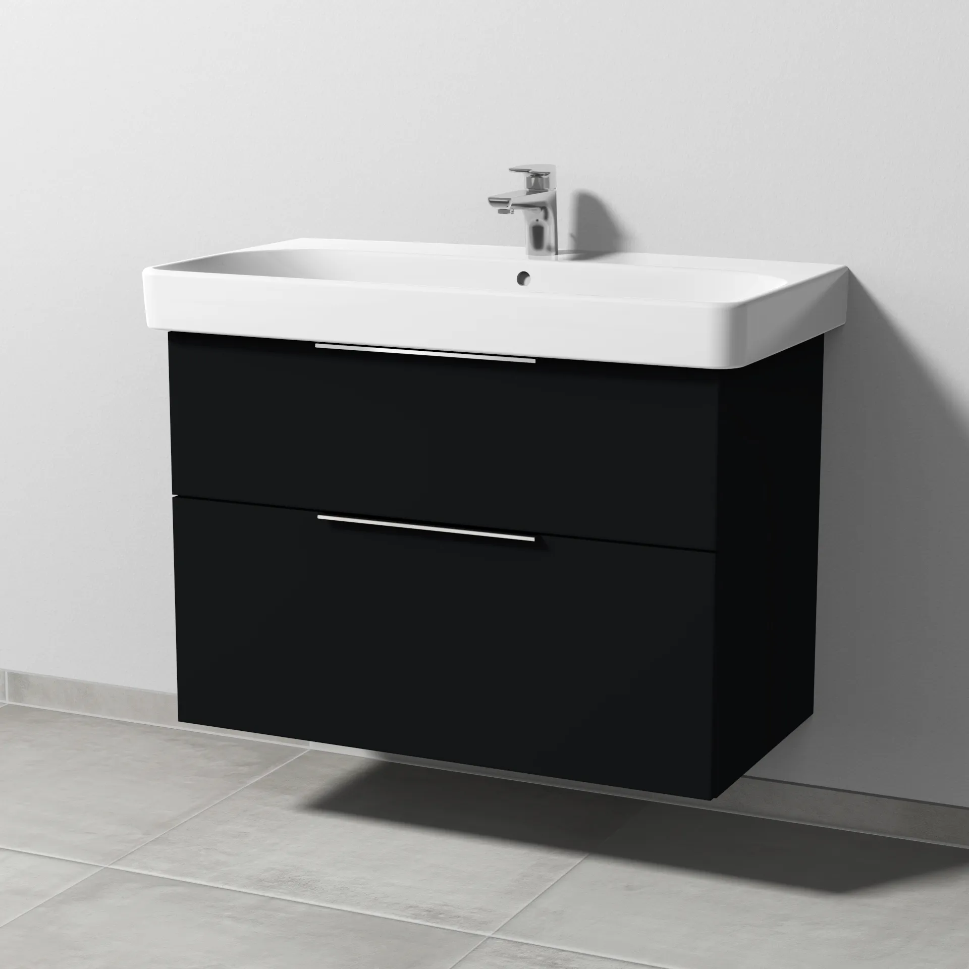 Sanipa Waschtischunterschrank „3way“ passend zu Keramik-Waschtische Smyle Square von Geberit 830 × 593 × 442 mm in Schwarz (matt)