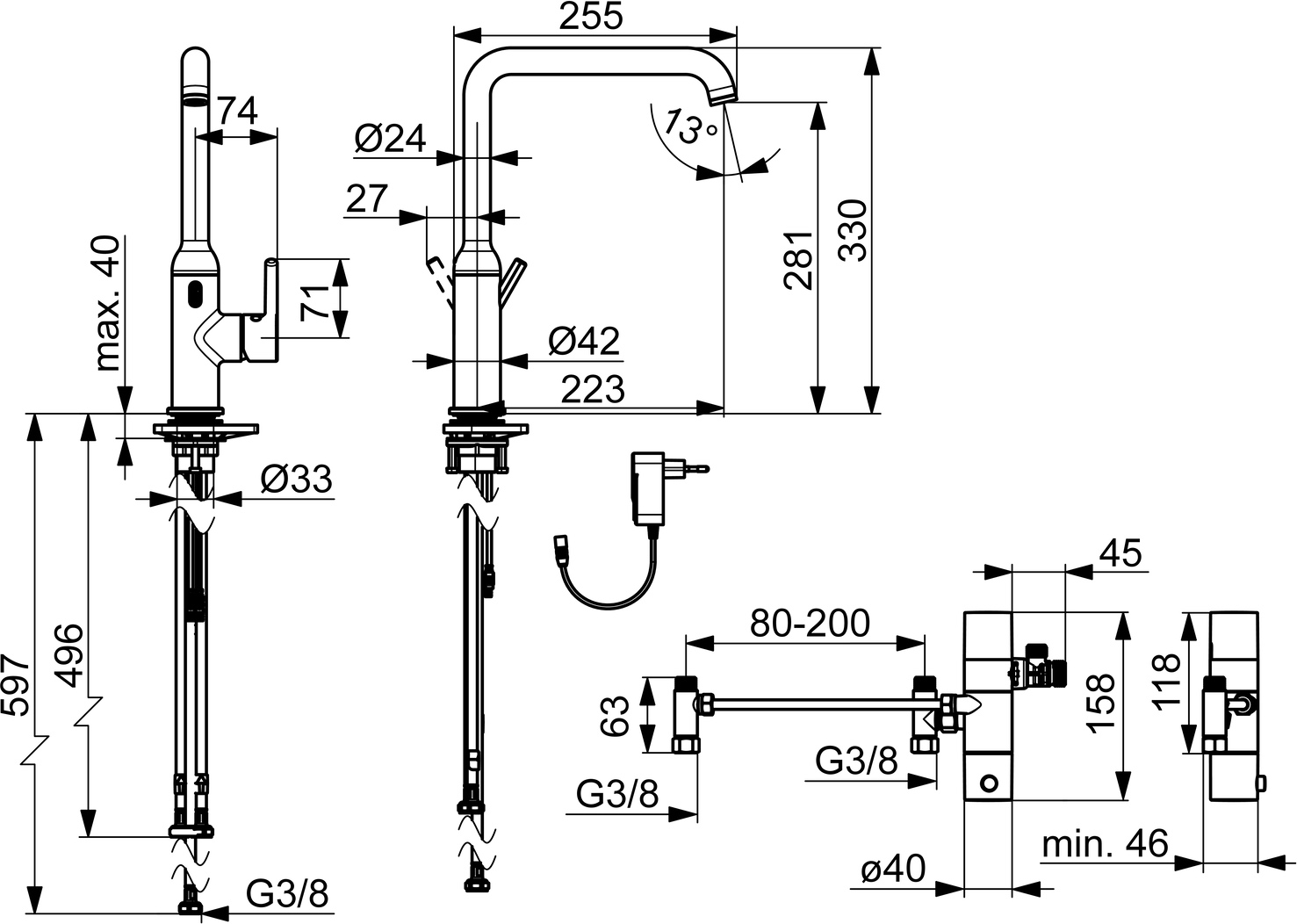 Küchenarmatur, 230/9 V, Bluetooth VANTIS Style 5421 Chrom