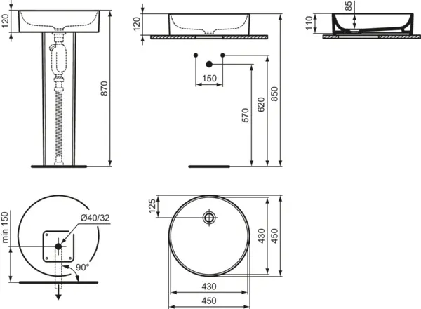 Waschbecken „Conca“ 45 × 45 × 11 cm in Seidenweiß Waschbecken „Conca“ 45 × 45 × 11 cm in Seidenweiß