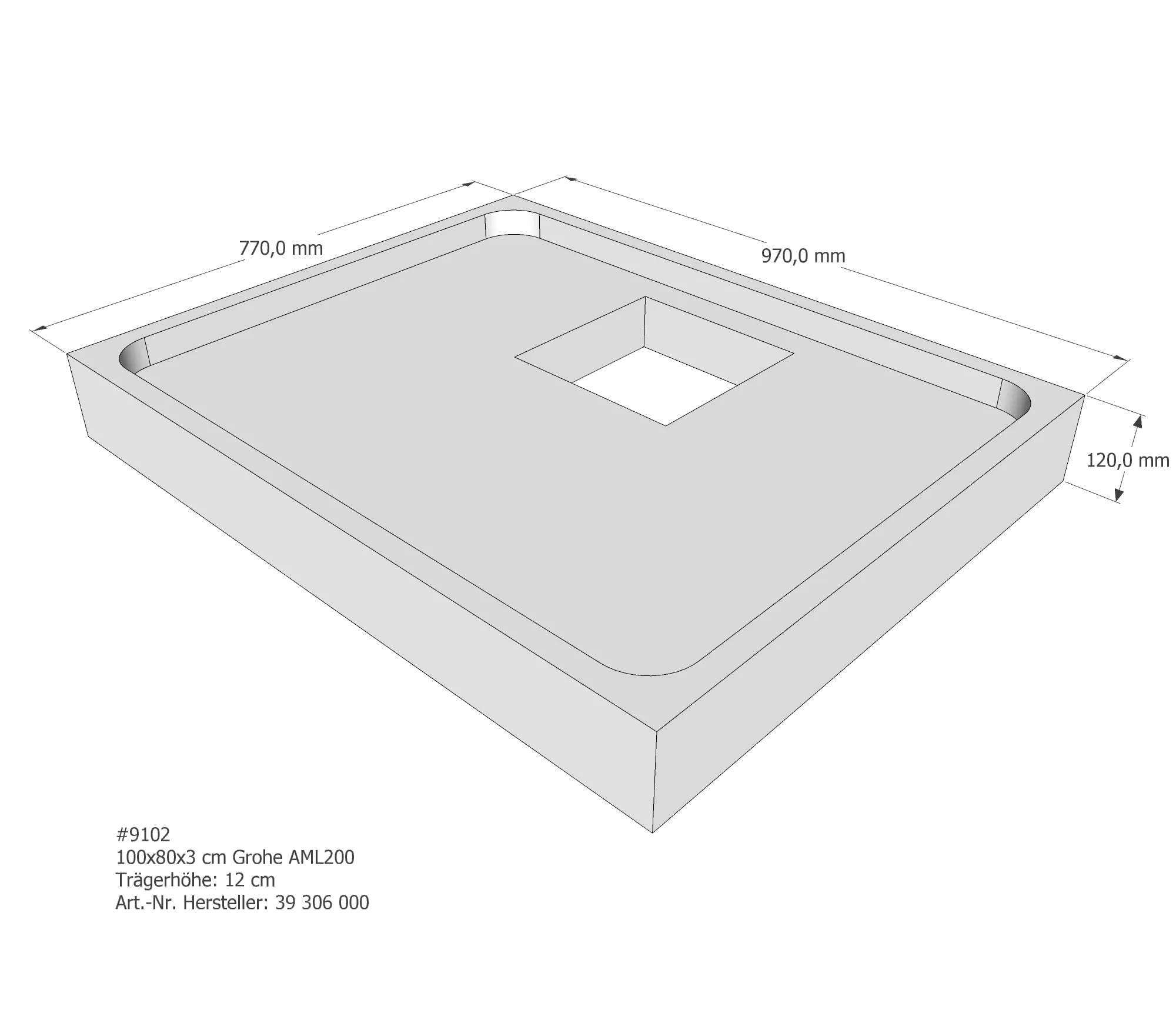 Duschwannenträger für Grohe Acryl Duschwanne 100 × 80 × 3 cm