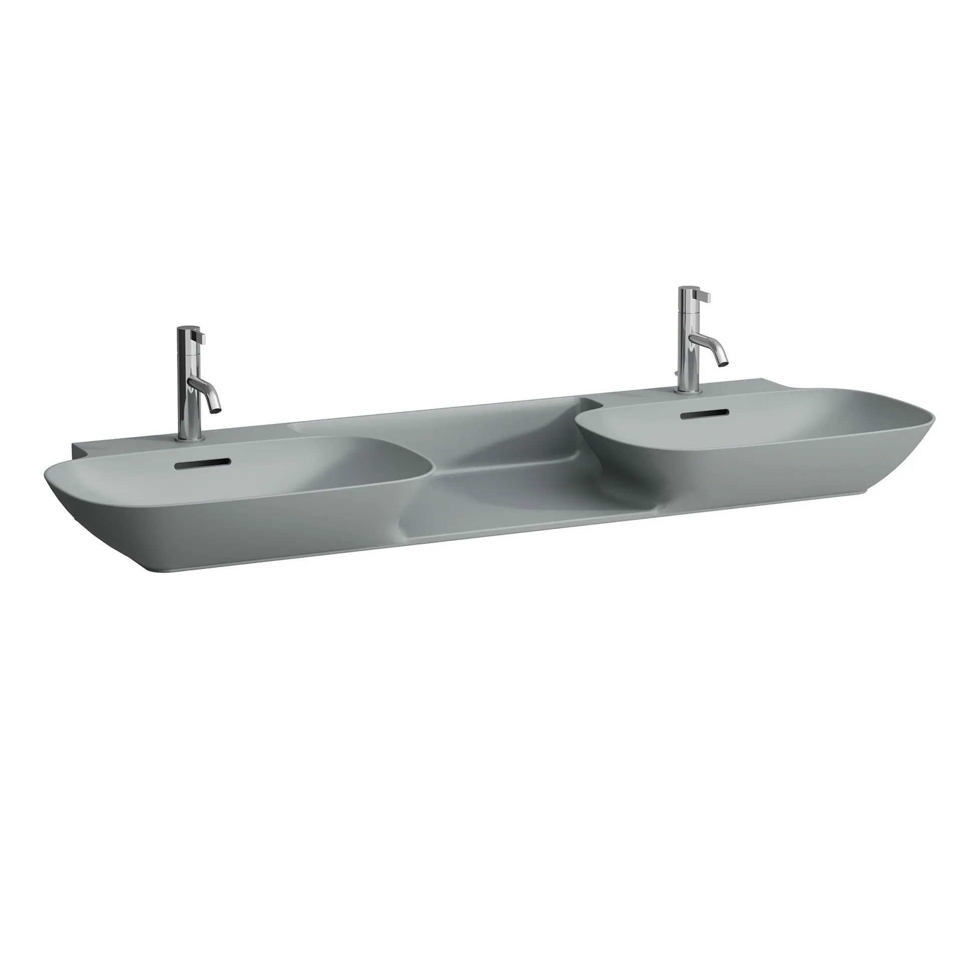 Doppelwaschtisch INO 450x1420x145 1 Hahnloch je Becken mit Überlauf Ablage zwischen den Becken weiß