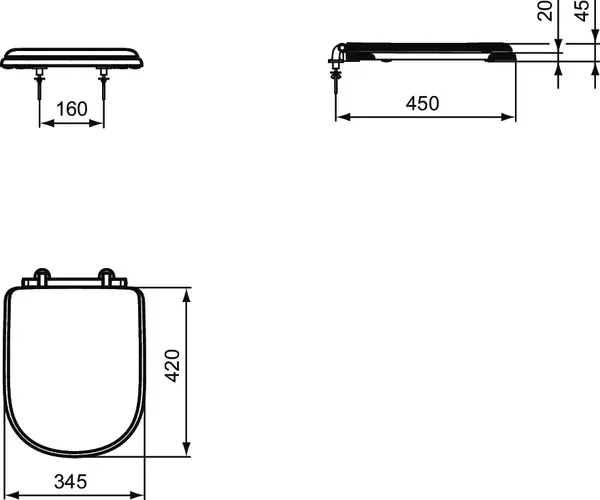 Ideal Standard WC-Sitz Calla, weiß, Sandwich-Konstruktion mit Holzkern, Maße: 345 x 420 mm