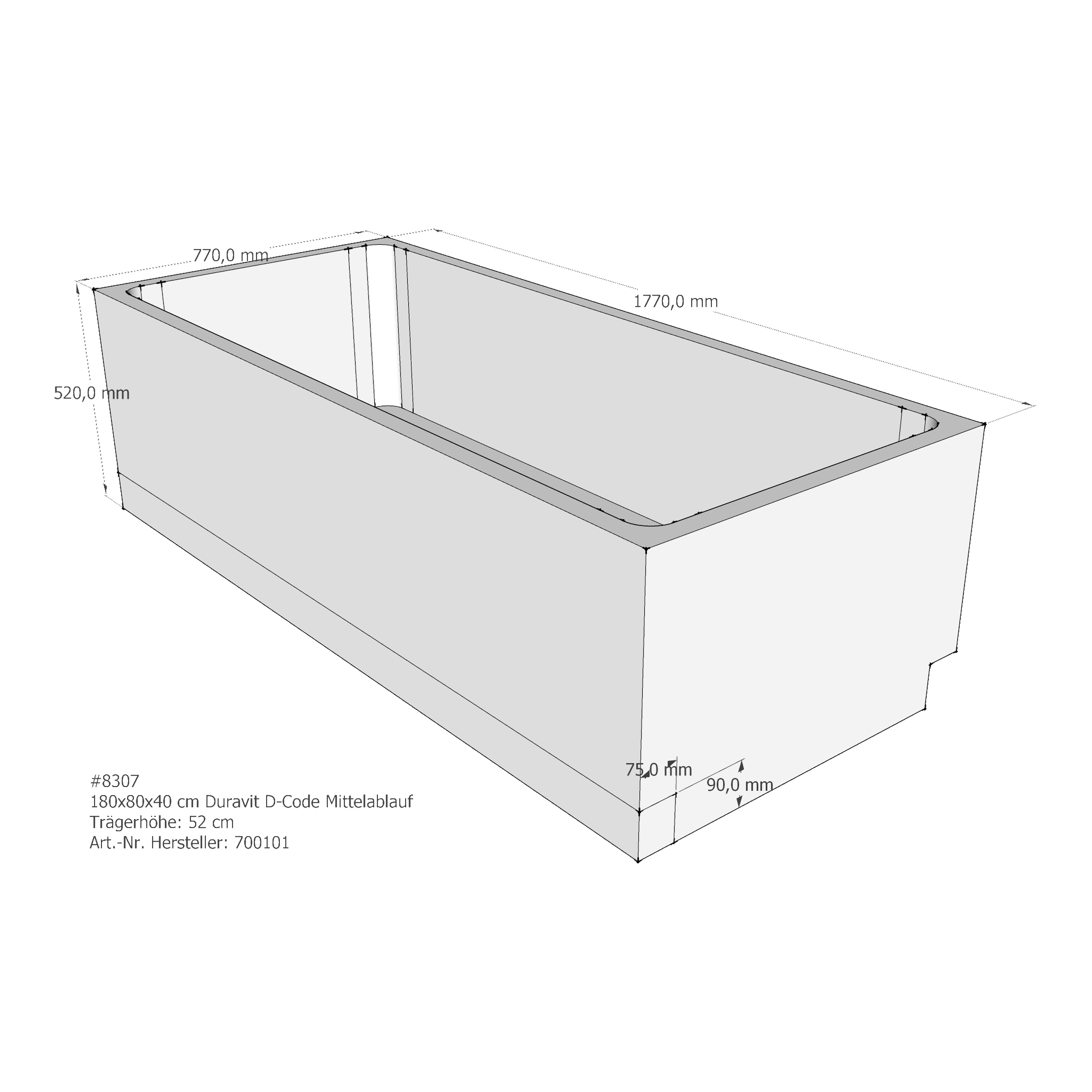 Badewannenträger für Duravit D-Code 180 × 80 × 40 cm