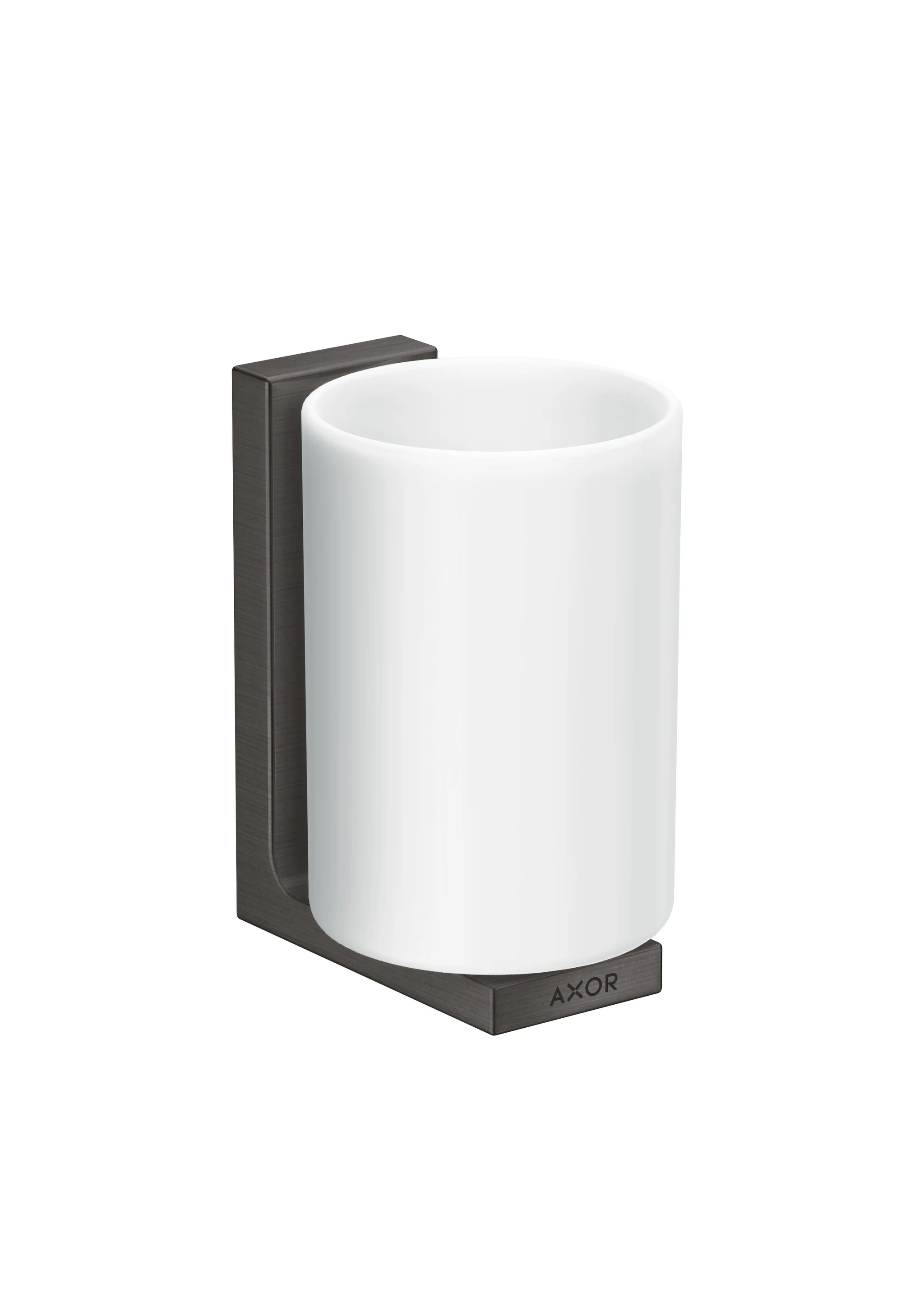 Hansgrohe AXOR Universal Rectangular Zahnputzbecher Brushed Black Chrome, Wandmontage, Metall und Glas, Bohrabstand 35 mm, Bohrloch-Durchmesser 6 mm