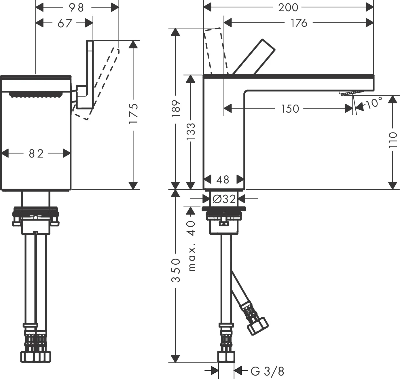 Hansgrohe AXOR MyEdition Einhebel-Waschtischmischer 110, schwarz/chrom, Ausladung 150 mm, Auslaufhöhe 110 mm, Hebelgriff, PowderRain Strahlart, max. Durchflussmenge 5 l/min